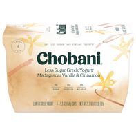 Yaourt Grec Chobani, Moins de Sucre, Faible en Matières Grasses, Vanille de Madagascar