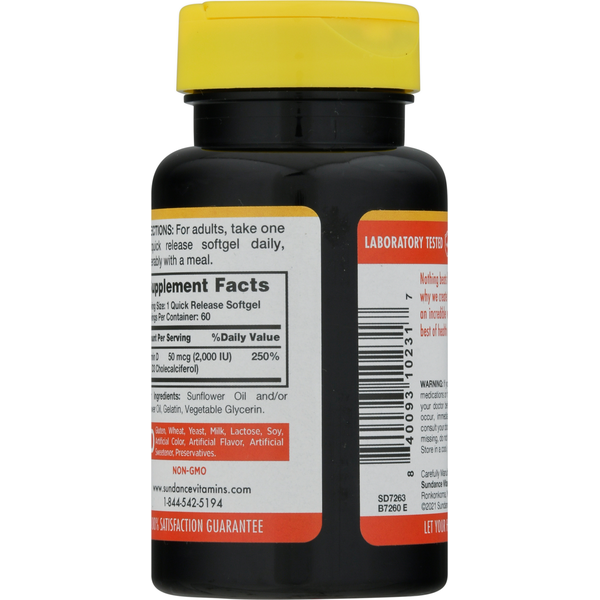 Sundance Vitamins Vitamin D3 Softgels, High Potency 2000 IU