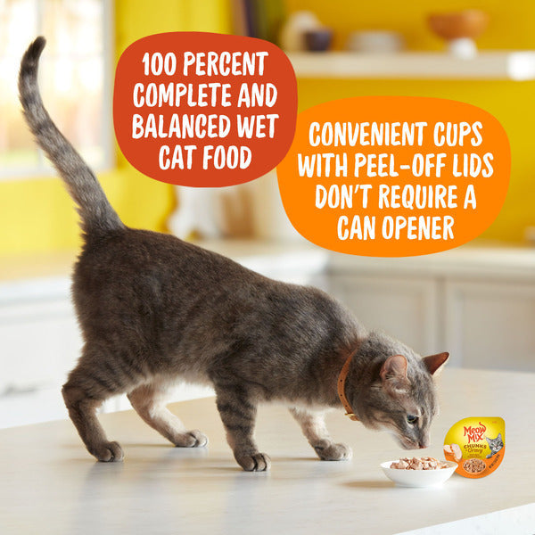 Meow Mix Chunks dans une sauce humide pour chats avec du vrai blanc de poulet