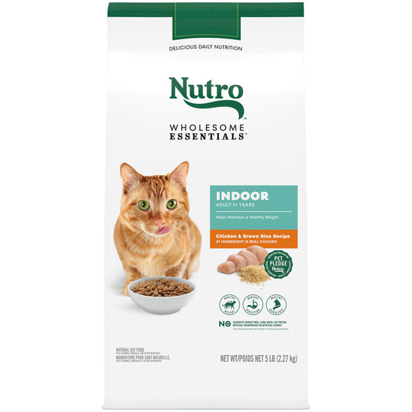 NUTRO Wholesome Essentials Comida Seca para Gatos de Interior, Pollo y Arroz Integral, 5 lbs.