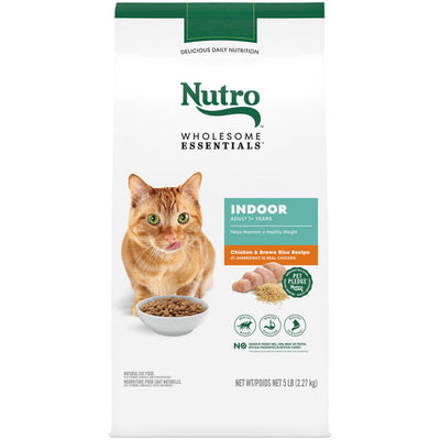 NUTRO Wholesome Essentials Comida Seca para Gatos de Interior, Pollo y Arroz Integral, 5 lbs.