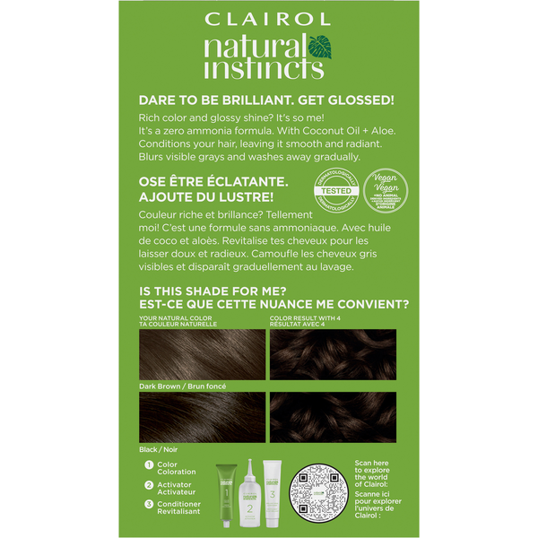 Clairol 4 Brun Foncé Végétalien Couleur de Cheveux avec Huile de Noix de Coco et Aloe