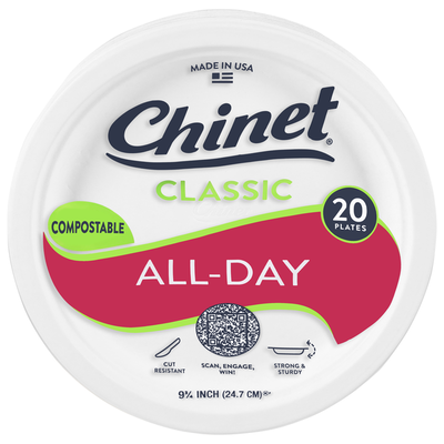 Assiettes Chinet Classic Compostables de 9,75 pouces pour toute la journée