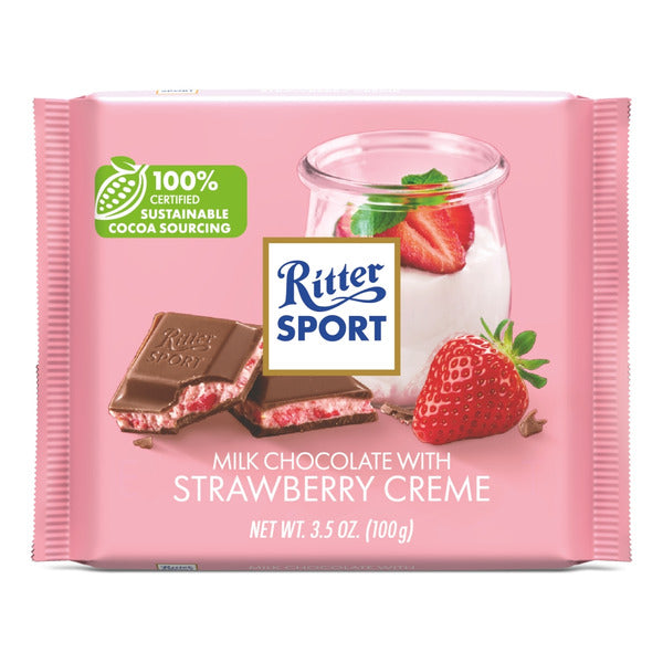 Barra de Chocolate con Leche Ritter Sport con Relleno de Crema de Fresa