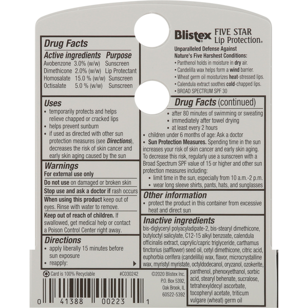 Blistex Five Star Lip Protectant with SPF 30