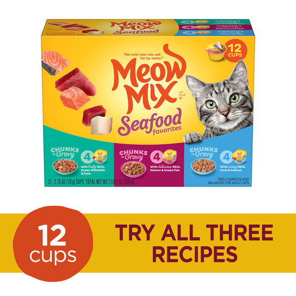Meow Mix Variété de Paquet de Nourriture pour Chats aux Fruits de Mer en Morceaux dans une Sauce