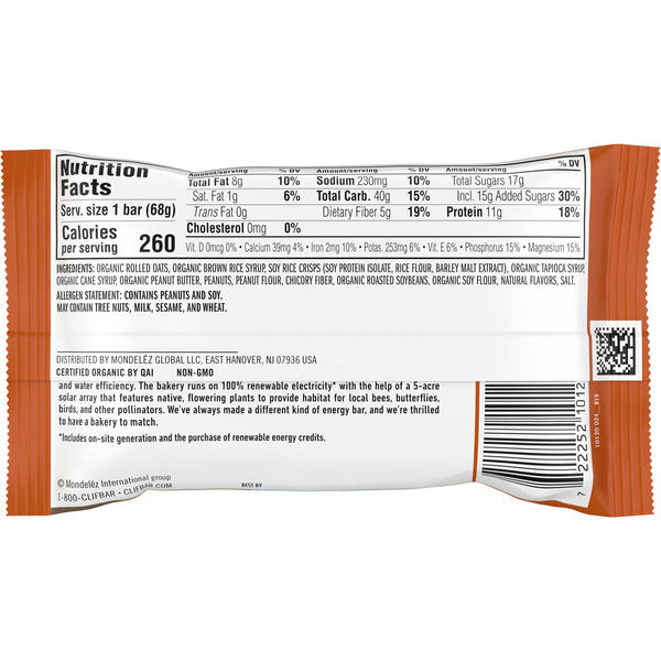 CLIF BAR Crunchy Peanut Butter Energy Bar - Proteína a Base de Plantas