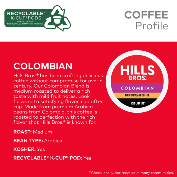 Cápsulas de café colombiano de tueste medio premium Arabica de Hills Bros.