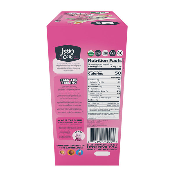 LesserEvil Organic Popcorn Snack Pack Box - Himalayan Pink