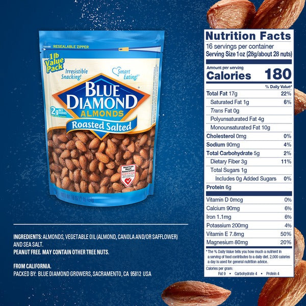 Almendras Saladas Tostadas Blue Diamond - Snack Premium