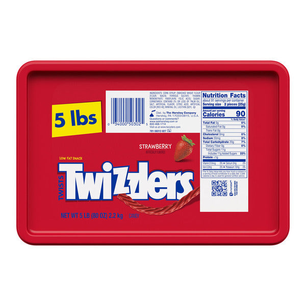 Tub de Caramelos Masticables de Regaliz con Sabor a Fresa TWIZZLERS, 5 lb
