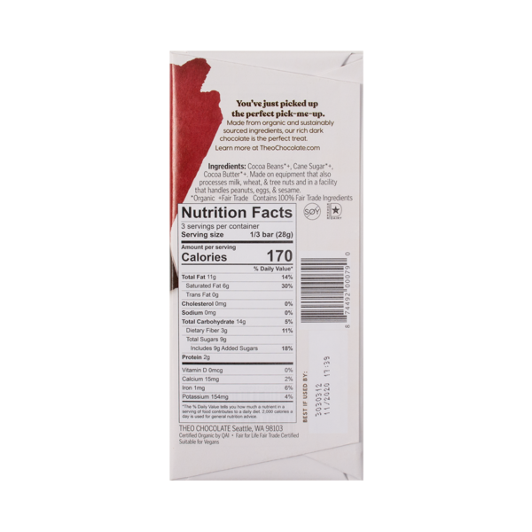 Chocolat noir pur Theo 70%