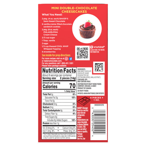 Barre de chocolat semi-sucré premium Baker's - 56% cacao