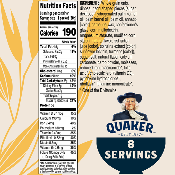 Quaker Instant Oatmeal Dinosaur Eggs Brown Sugar - 8 Count