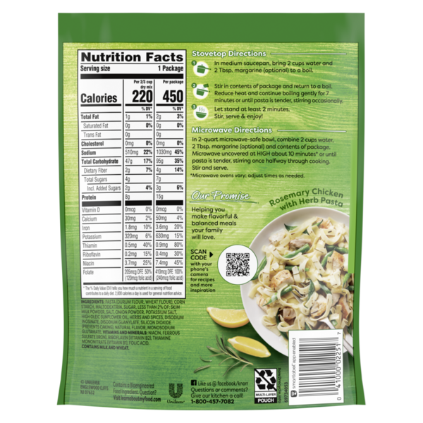 Knorr Pasta Sides Fettuccine con Mantequilla y Hierbas