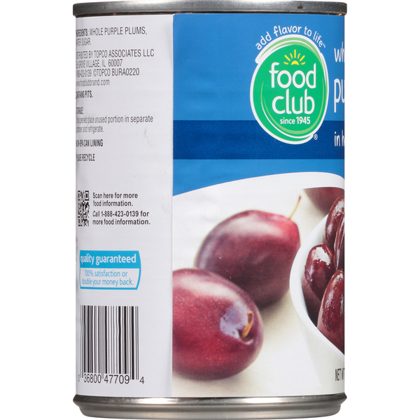 Food Club Whole Purple Plums in Heavy Syrup