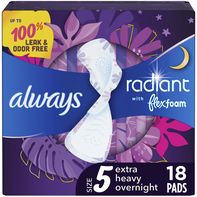 Always Radiant Overnight Pads, Size 5, Extra Heavy