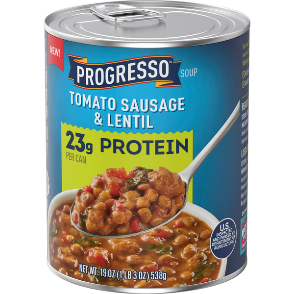 Soupe de tomates, saucisse et lentilles Progresso Protein - Sans gluten