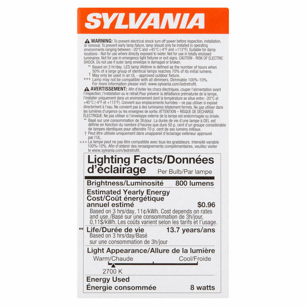Bombilla Sylvania LED Natural de 60W Blanco Cálido A19