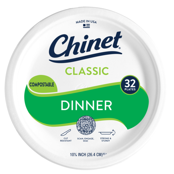 Chinet Classic White Dinner Plates, 10.375"