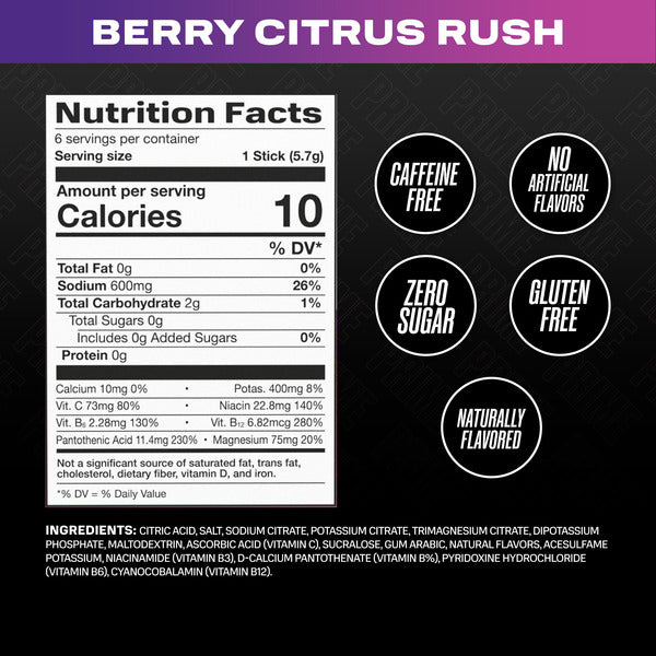 PRIME Rapid Rehydration Sticks - Berry Citrus Rush 6ct Carton