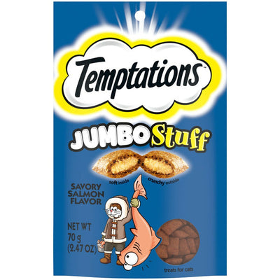 TEMPTATIONS Jumbo Stuff Crunchy Cat Treats - Sabor a Salmón Sabroso
