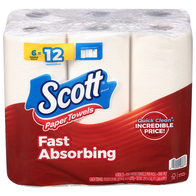 Essuie-tout en papier Scott One-Ply Choose-A-Sheet à double rouleaux à absorption rapide