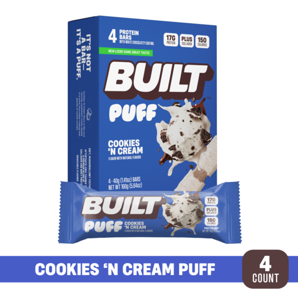 Barre de Protéine Puff BUILT - Cookies 'N Cream, boîte de 4