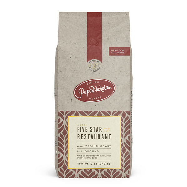 Café moulu de mélange cinq étoiles PapaNicholas, torréfaction moyenne
