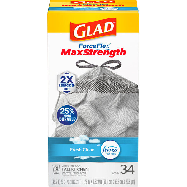 Glad ForceFlex MaxStrength Tall Kitchen Trash Bags, 13 Gallon