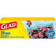 Glad Zipper Freezer Storage Plastic Bags, Quart