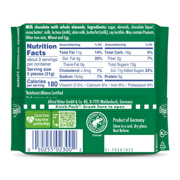 Ritter Sport Milk Chocolate with Crunchy Whole Almonds