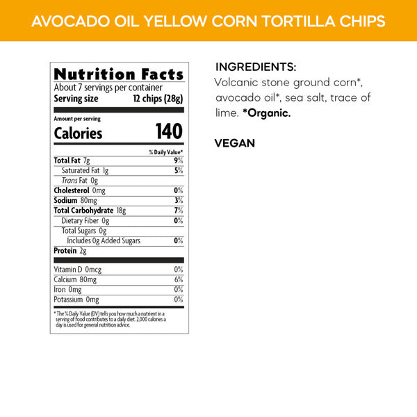 Chips de tortilla au maïs jaune à l'huile d'avocat Que Pasa