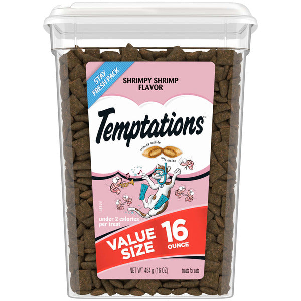 TEMPTATIONS Golosinas Clásicas Crujientes y Suaves para Gatos - Sabor a Camarón