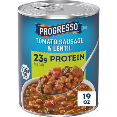 Soupe de tomates, saucisse et lentilles Progresso Protein - Sans gluten