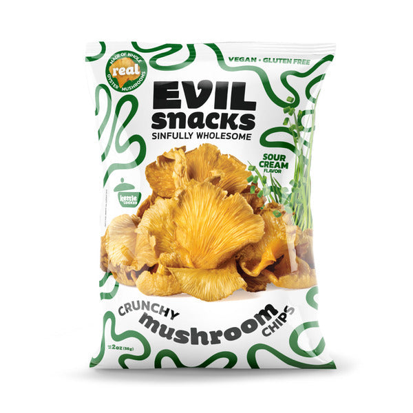Chips de champignons croustillants Evil Snacks, crème aigre