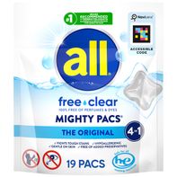 Detergente de lavandería de dosis única, Mighty Pacs, sin fragancia ni colorantes