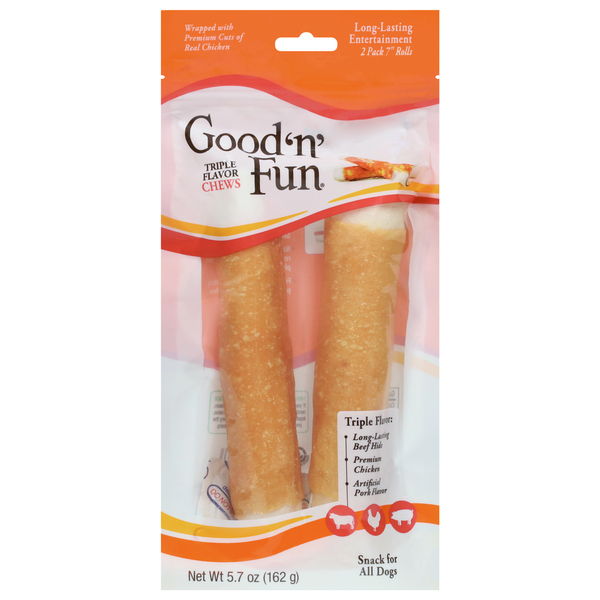 Good 'n' Fun Chews Triple Saveurs - Rouleaux de 7 pouces pour chiens
