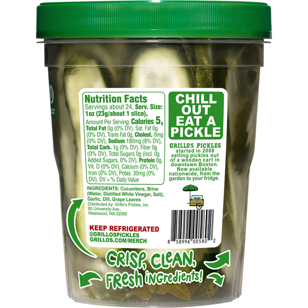 Tranches de concombre au vinaigre Grillo's Pickles pour sandwichs