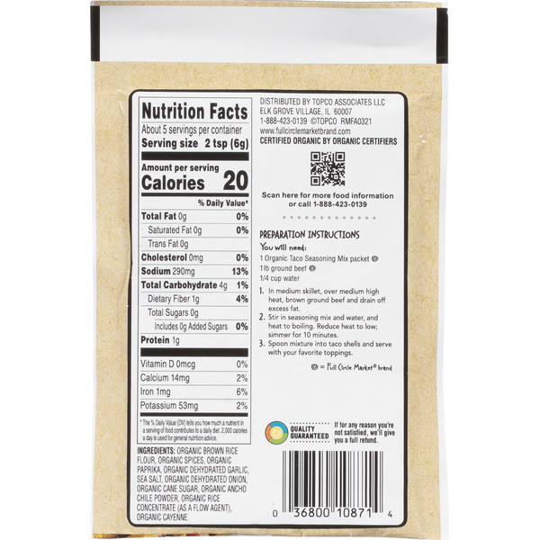 Full Circle Taco Seasoning Mix - Mild Flavor