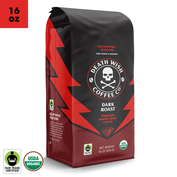 Death Wish Coffee Torréfaction Foncée - Grains Entiers Bio et Commerce Équitable