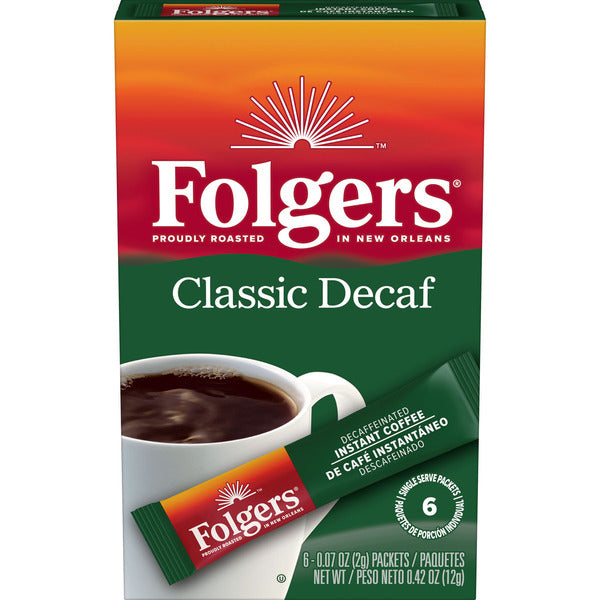Folgers Classic Decaf Instant Coffee Crystals Paquetes, 6 Contenido