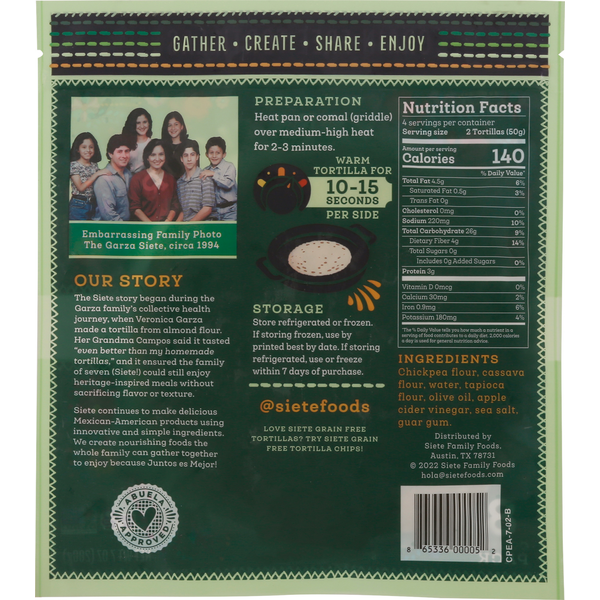 Tortillas de farine de pois chiches sans grain Siete