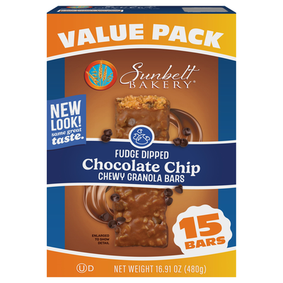 Paquete de Valor de Barras de Granola de Chocolate con Chips y Baño de Fudge de Sunbelt Bakery