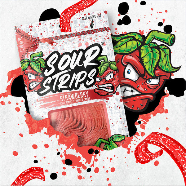 SOUR STRIPS Strawberry Flavored Chewy Candy - 3.4 oz