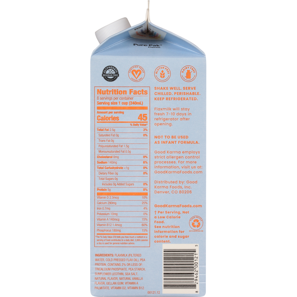 Lait de lin vanille non sucré Good Karma + Protéines