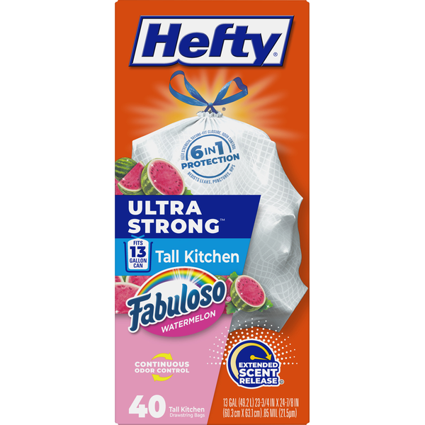 Sacs à cordon de tirage Hefty de 13 gallons Fabuloso à la pastèque