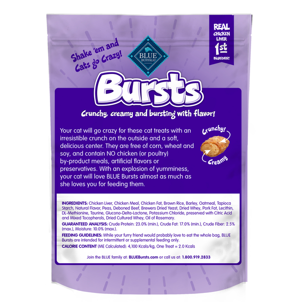 Blue Buffalo Bursts Crunchy Cat Treats - Foie de poulet et boeuf