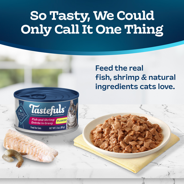 Blue Buffalo Tastefuls Nourriture Humide Naturelle Flocons pour Chats, Plat de Poisson et Crevettes