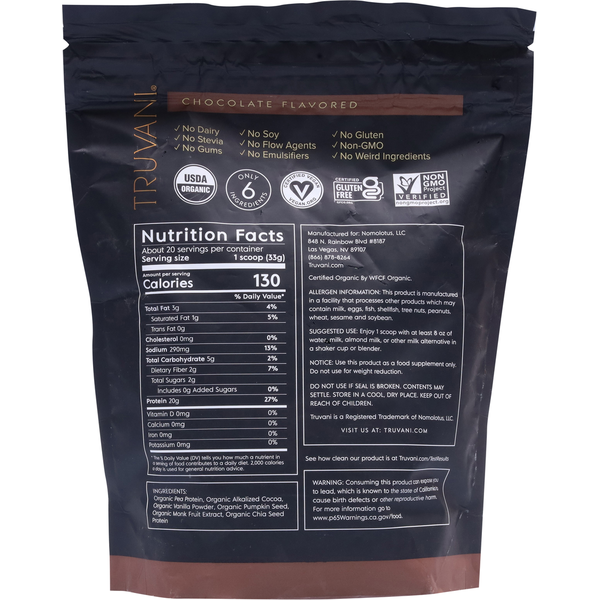 Truvani Chocolate Proteína en Polvo a Base de Plantas
